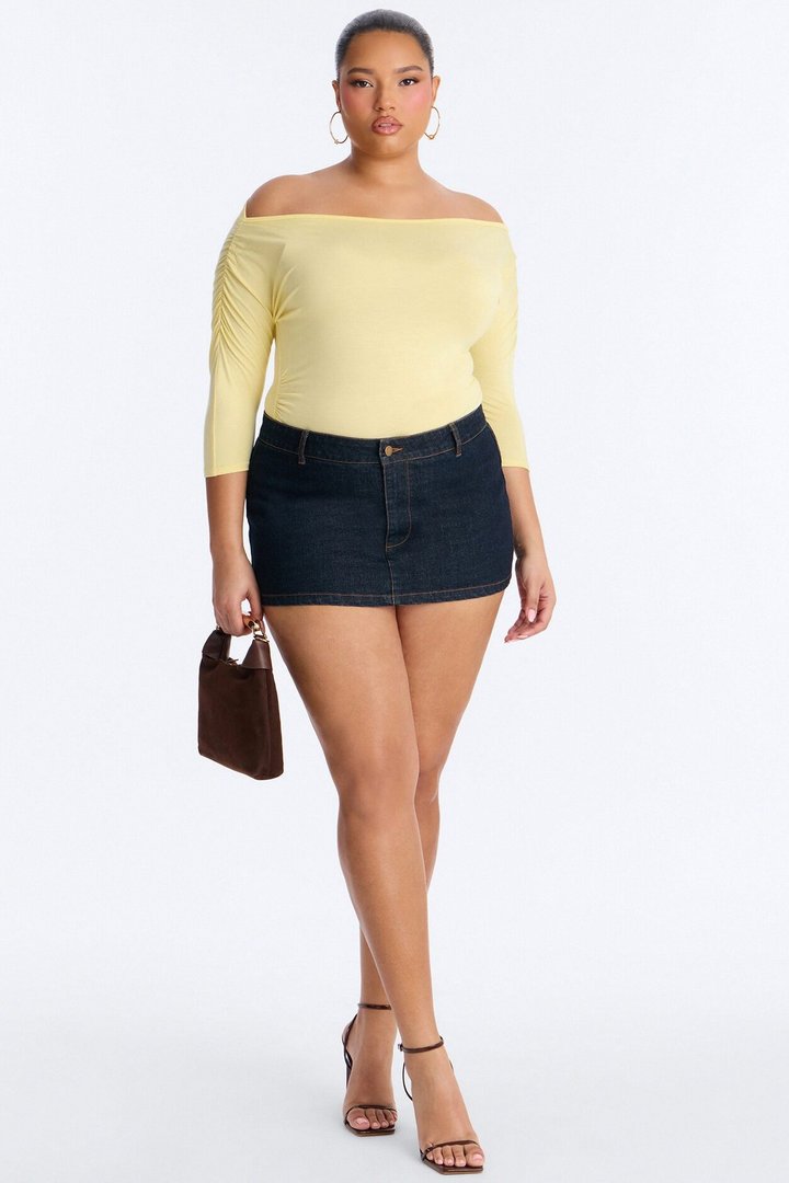 Lola Boat Neck Ruched Sleeve Bodysuit - Butter Yellow