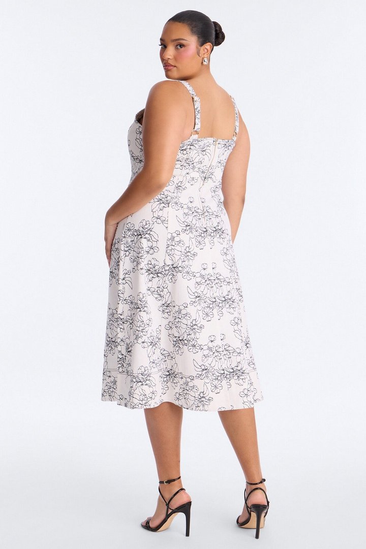 Carla Floral Denim Midi Dress - White/Black