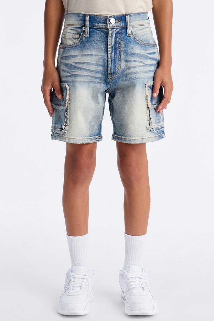 Mini Rush Home Denim Cargo Shorts - Light Blue Wash