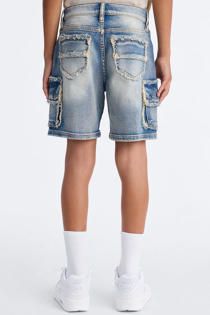 Mini Rush Home Denim Cargo Shorts - Light Blue Wash