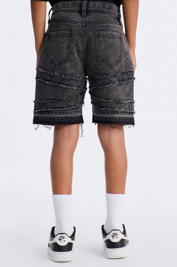 Mini Nice Try Frayed Denim Short - Black Wash