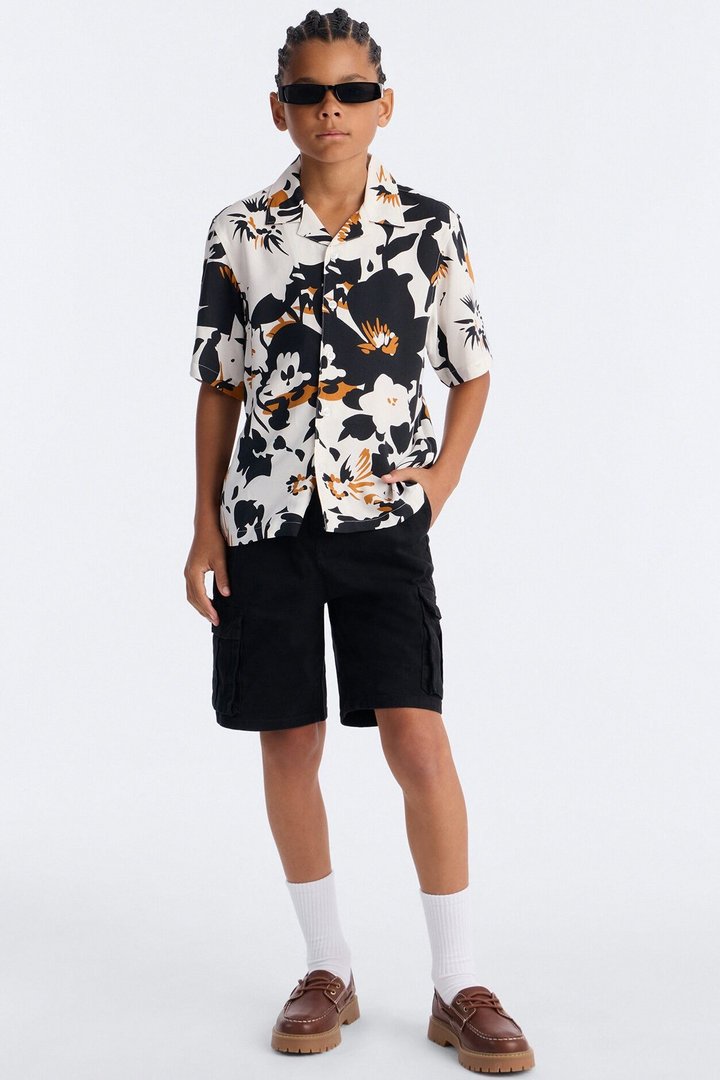 Mini Never Bored Short Sleeve Button Down Shirt - White/Black