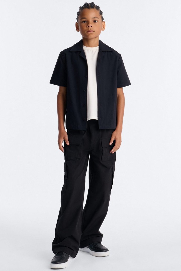 Mini Montez Cuban Collar Button Up Shirt - Black
