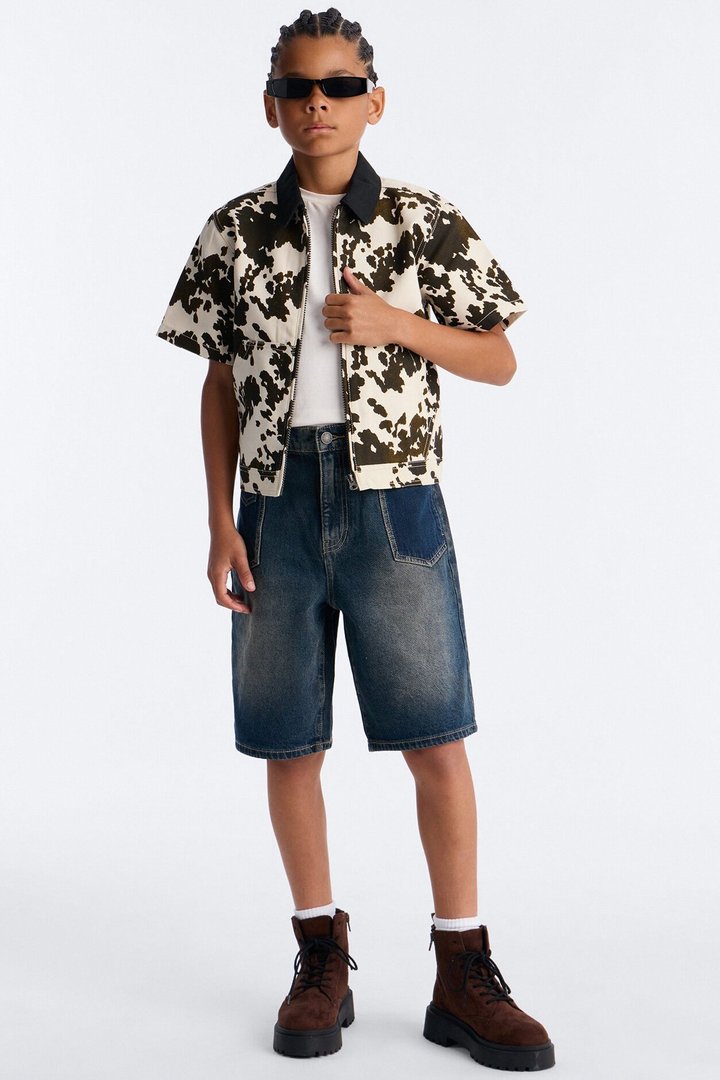 Mini Cropped Roxbury Contrast Collar Shirt - White/combo