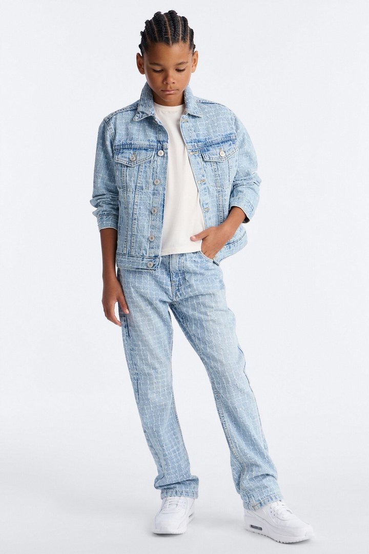Mini Straight Flare Windowpane Jean - Light Wash