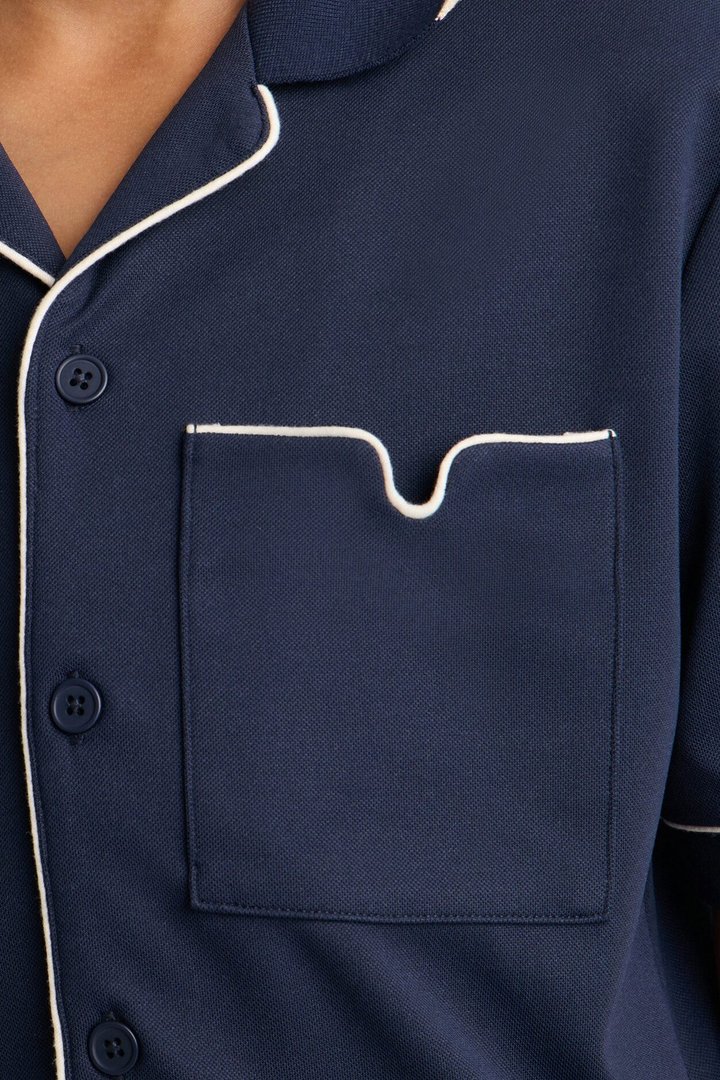Mini Noir Cuban Collar Shirt - Navy