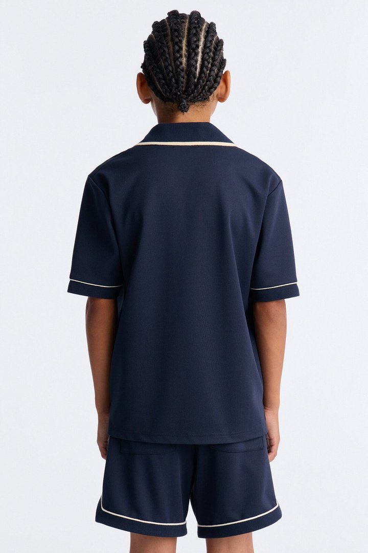 Mini Noir Cuban Collar Shirt - Navy