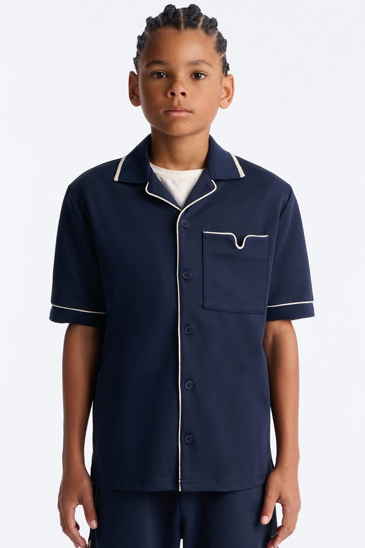 Mini Noir Cuban Collar Shirt - Navy