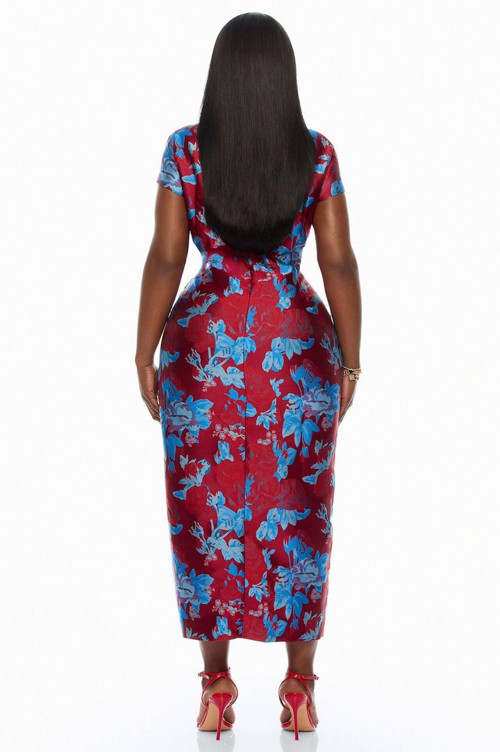 Modern Bloom Jacquard Maxi Dress - Red/combo