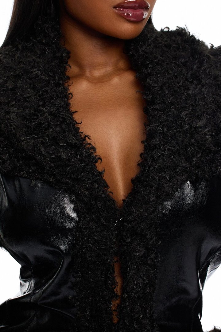 Undercover Faux Leather Sherpa Coat - Black