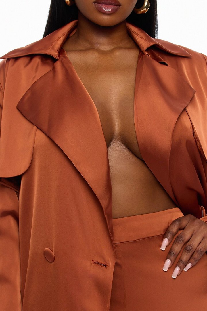 Gabriella Satin Trench Coat And Pant Set - Bronze