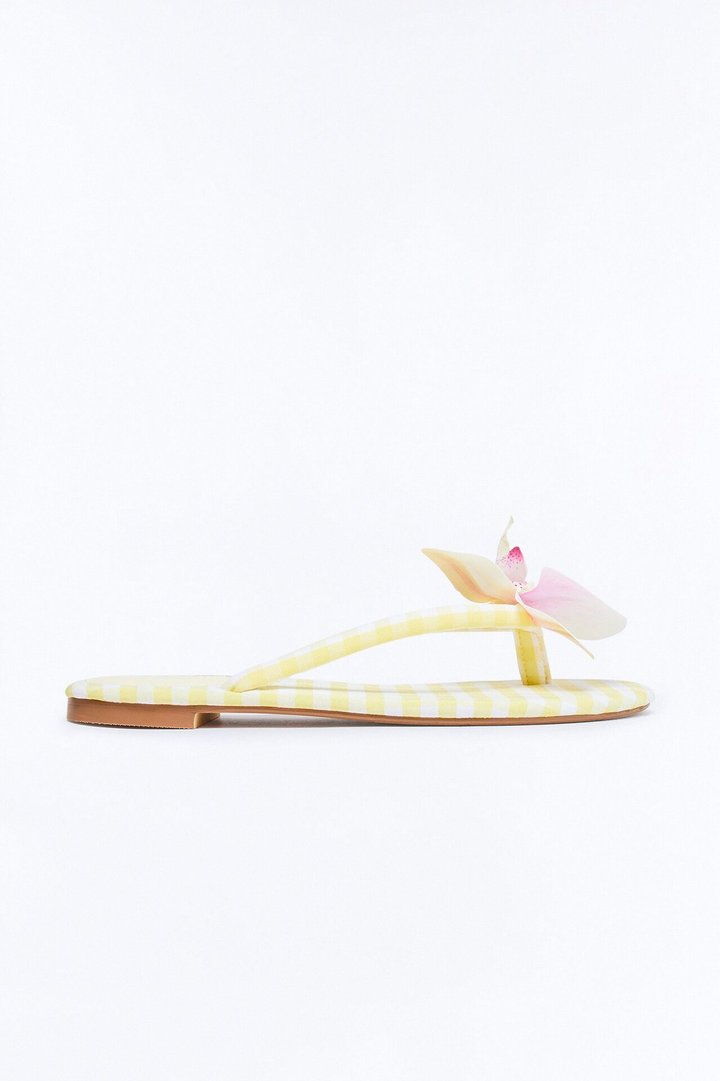 Ashbie Flower Gingham Flip Flops - Yellow