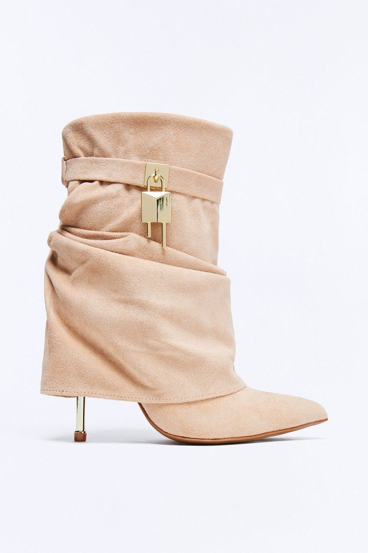 Alfie Ruched Overlay Boots - Nude