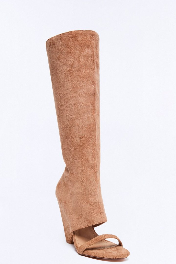 Mavey Suede Overlay Heels - Taupe