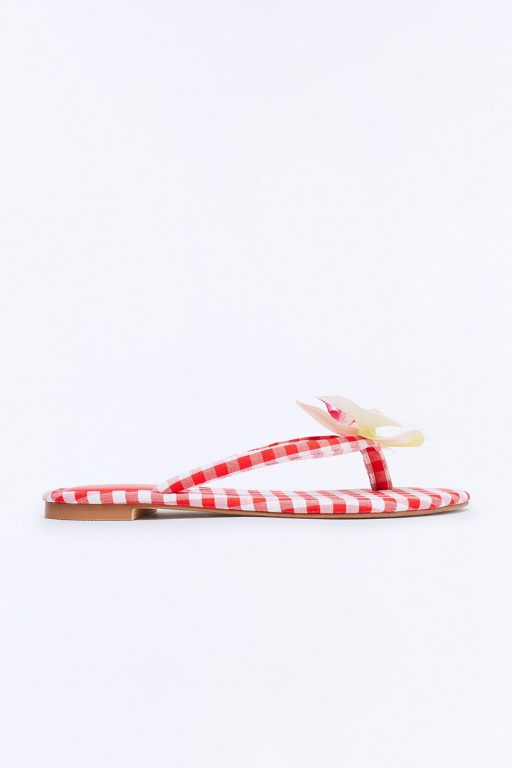 Ashbie Flower Gingham Flip Flops - Red
