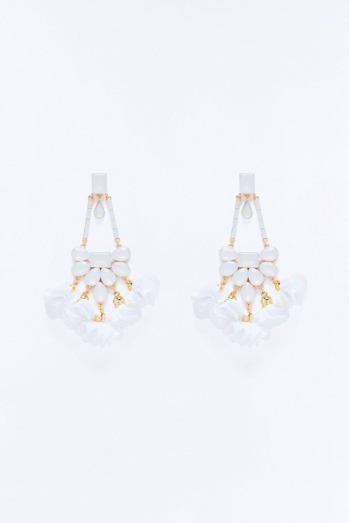 Evelyn Jeweled Drop Earrings - White/Gold