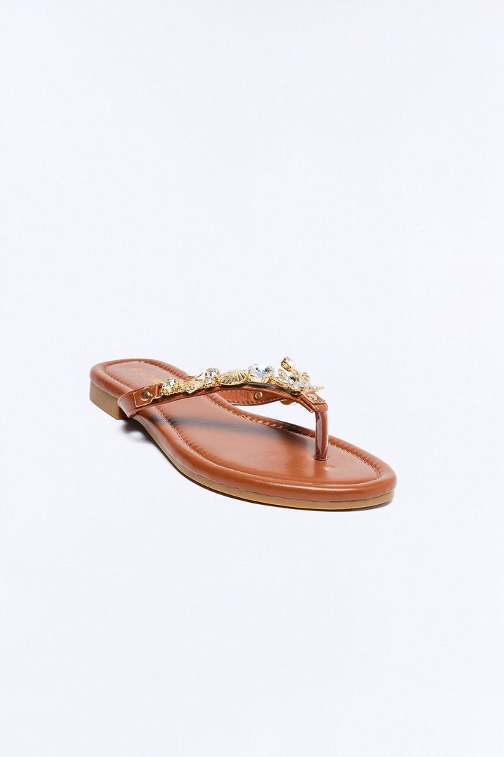 Conch Shell Hardware Flip Flops - Brown