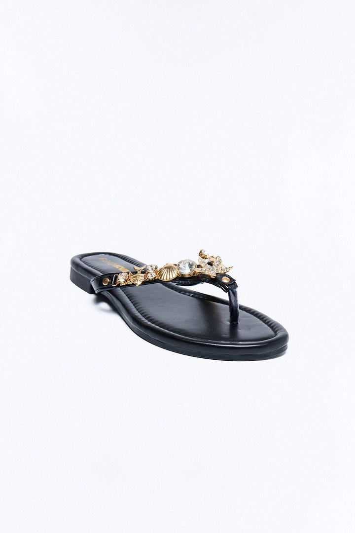Conch Shell Hardware Flip Flops - Black