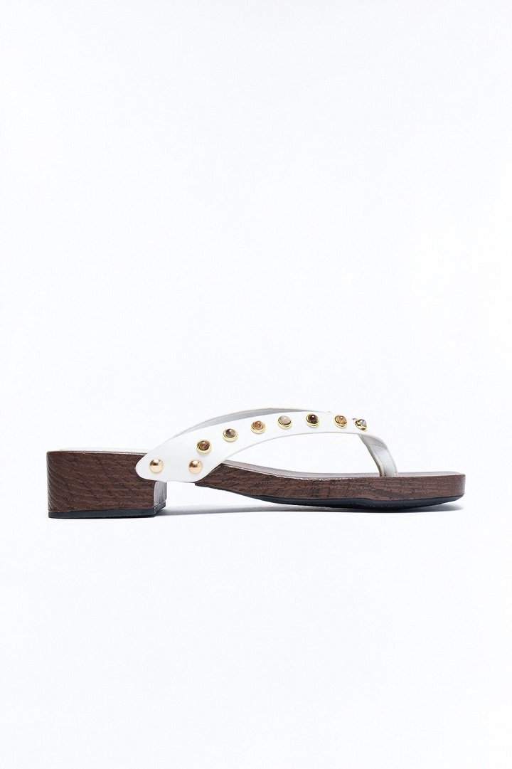 Olivie Studded Wood Flip Flops - White