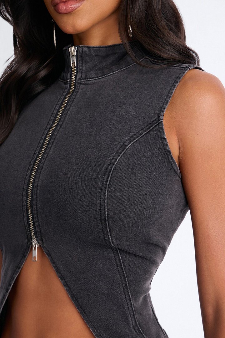 Brynn Denim Belted Micro Mini Skirt Set - Black