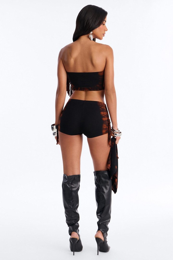 Solar Flare Tie Dye Fringe 3 Piece Short Set - Black/combo