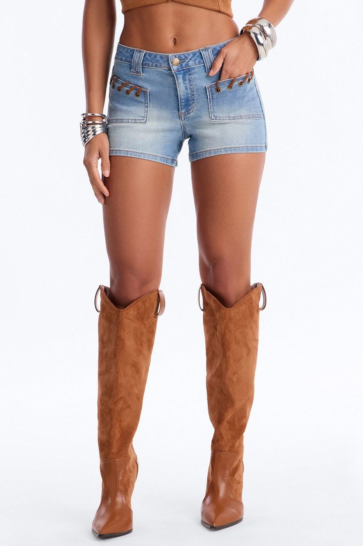 Free Spirit Whipstitched Denim Shorts - Light Wash