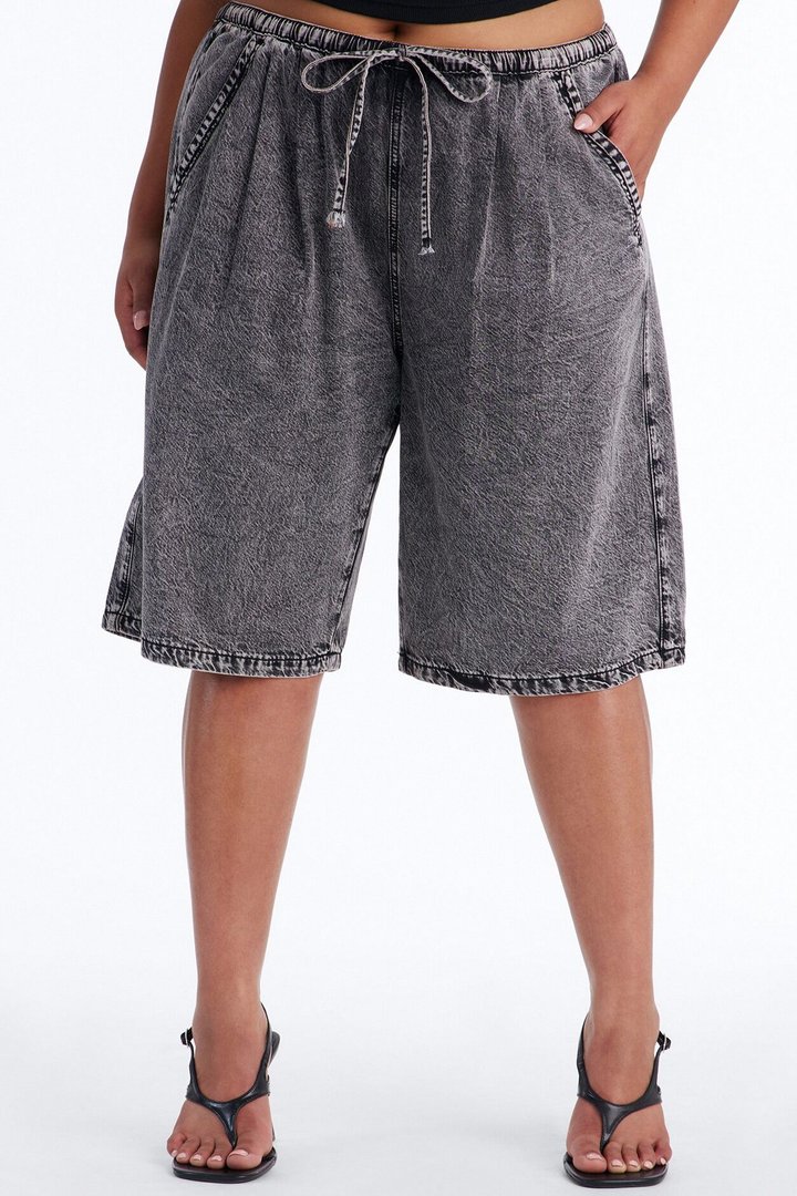 Baeside Tie Waist Denim Jorts - Black Wash