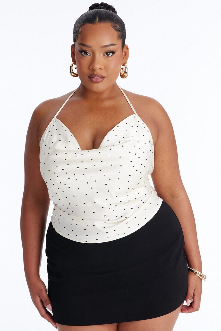 Flirty Plans Polka Dot Satin Halter Top - White/combo