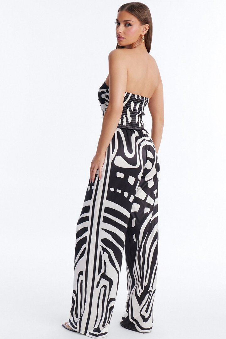 Noelle Zebra Print Satin Pant Set - Black/combo