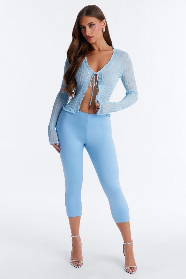 Styled In Sugar Ruffle Tie Front Cardigan - Light Blue
