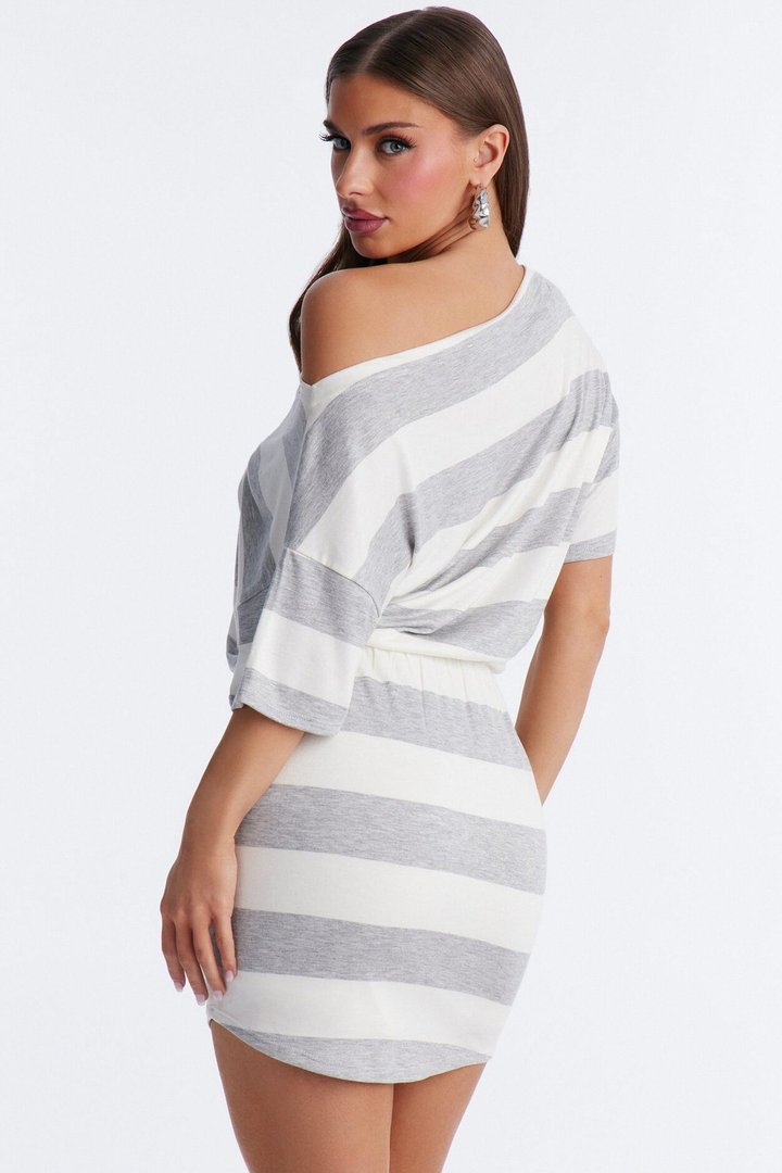 Sawyer Short Sleeve Striped Mini Dress - Grey/combo
