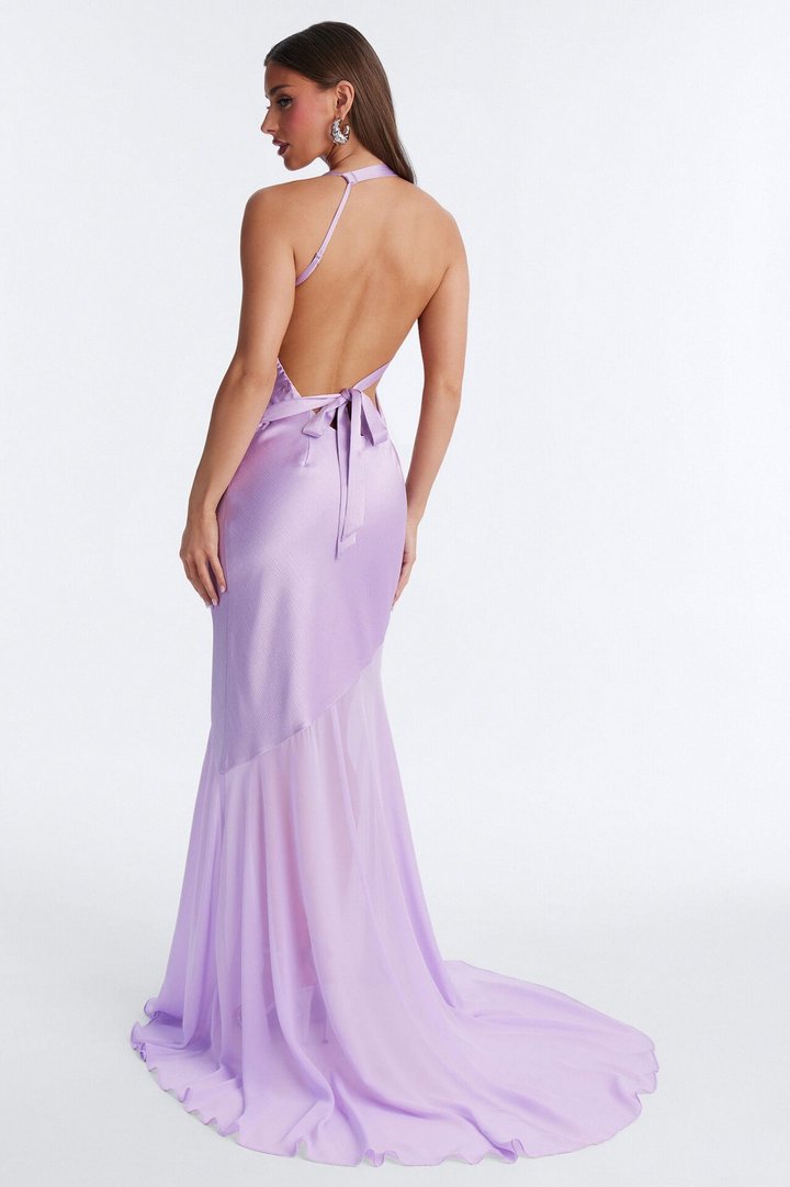 Chasey Backless Satin Gown - Lavender
