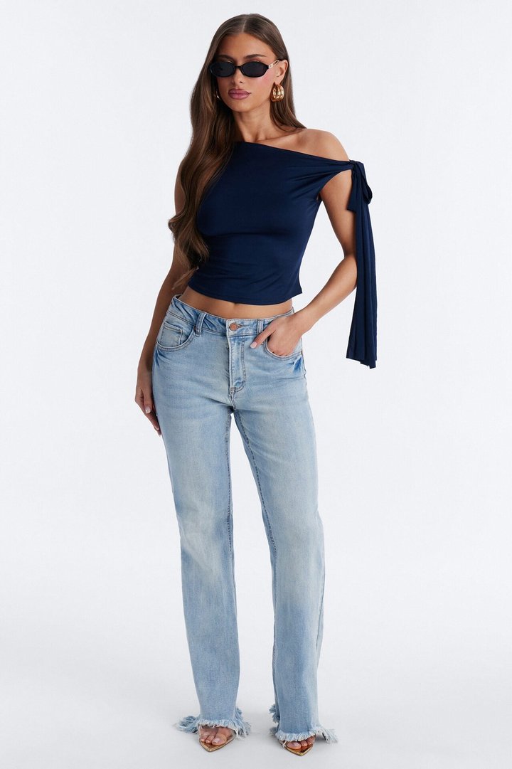 Young And Free Raw Hem Flare Jeans - Light Wash