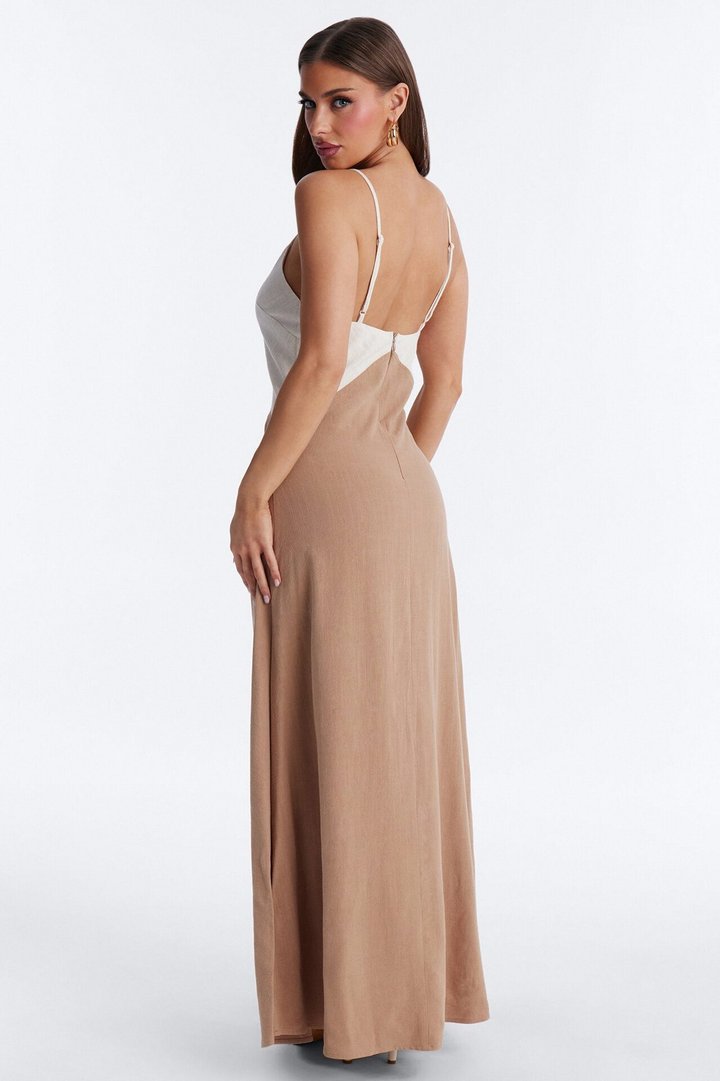 Brielle Linen Maxi Dress - Mocha/combo