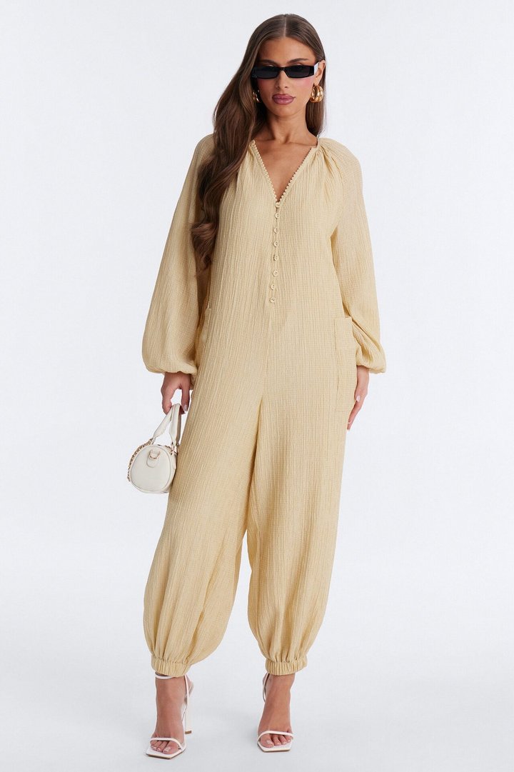 Bec Long Sleeve Balloon Wide Leg Jumpsuit - Yellow