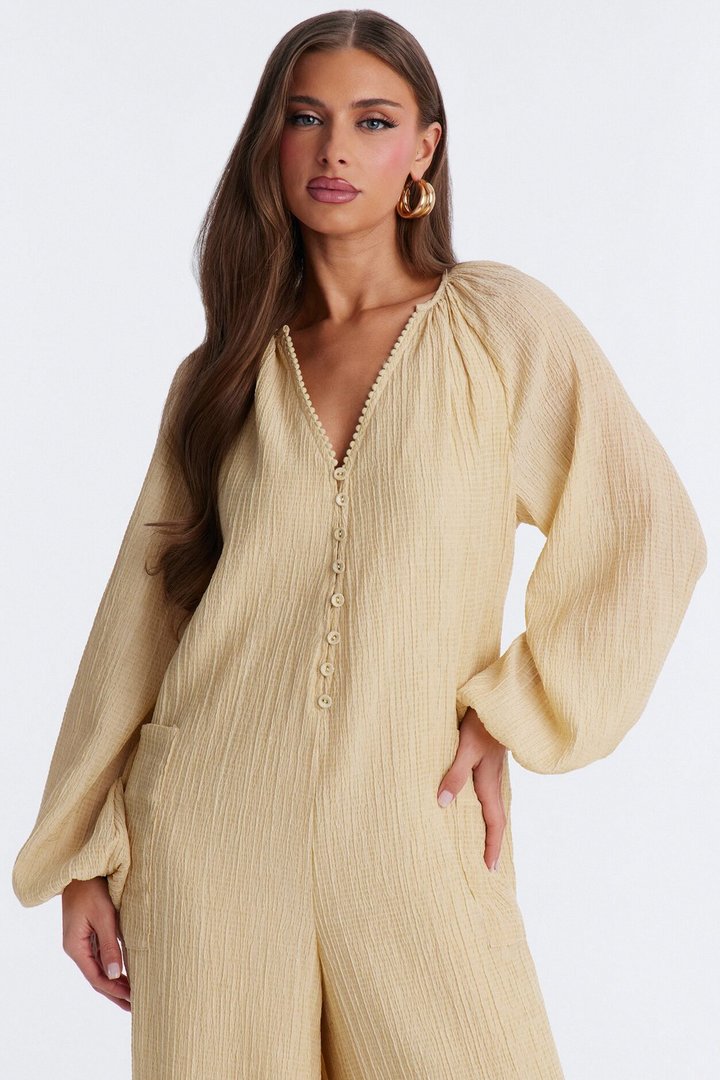 Bec Long Sleeve Balloon Wide Leg Jumpsuit - Yellow