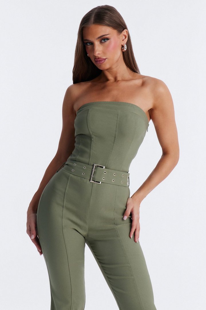 Uma Belted Flare Leg Jumpsuit - Green