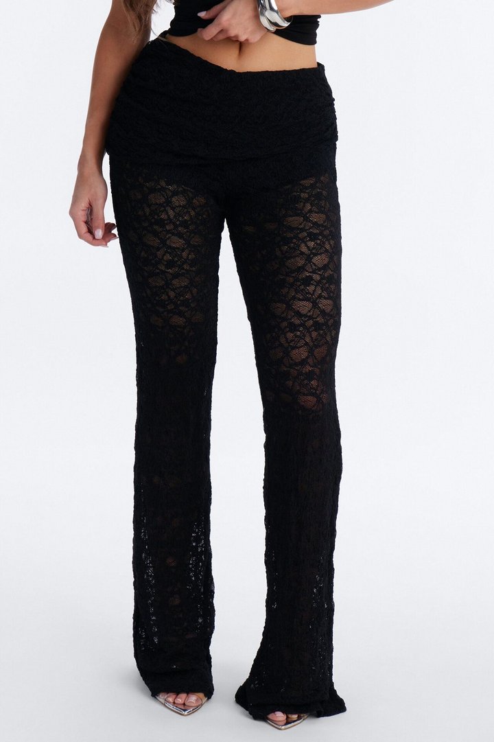 Katerina Sheer Lace Skirted Pant 33″ - Black