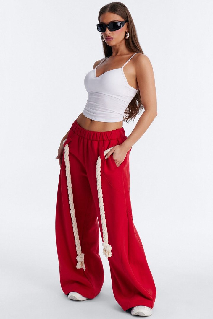 Rope Me In Baggy Barrel Sweatpants - Red