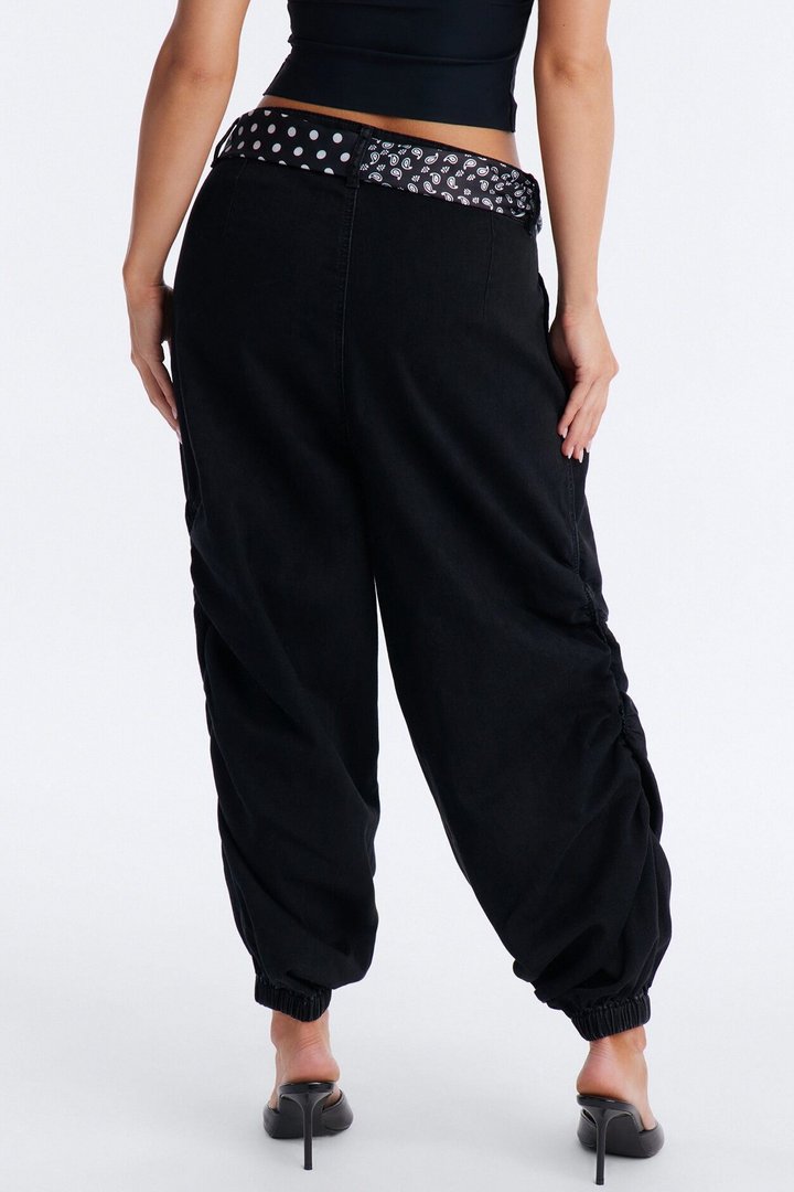 Midnight In Mykonos Scarf Belted Jogger Jeans - Black