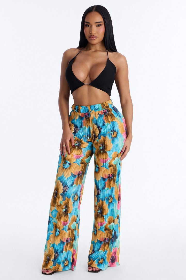 Pure Bliss Printed Plisse Pant - Blue/combo