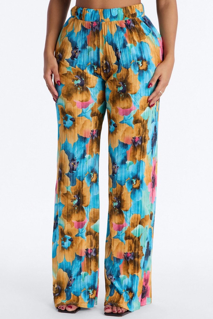 Pure Bliss Printed Plisse Pant - Blue/combo