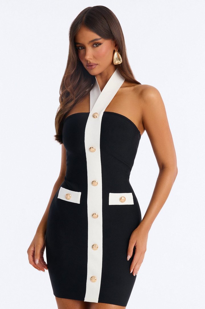 Kiki Sleeveless Bandage Mini Dress - Black/combo