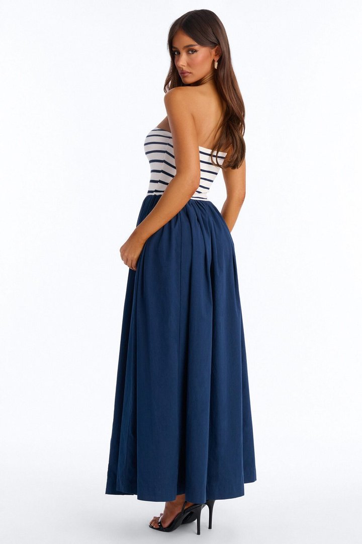Kaia Strapless Poplin Maxi Dress - Navy/combo