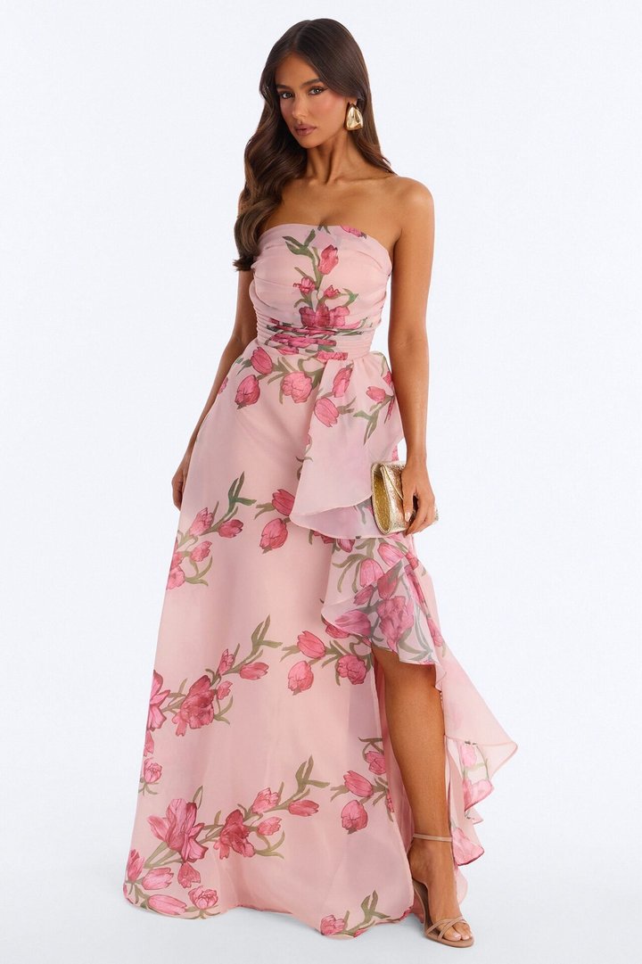 Kinsley Ruffle Floral Gown - Pink