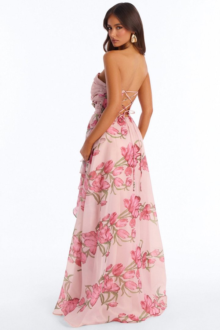 Kinsley Ruffle Floral Gown - Pink