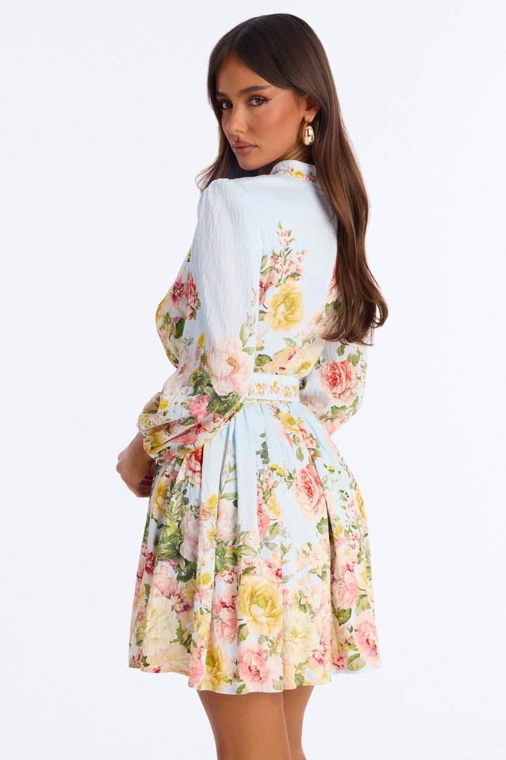 Blair Belted Rayon Mini Dress - Blue