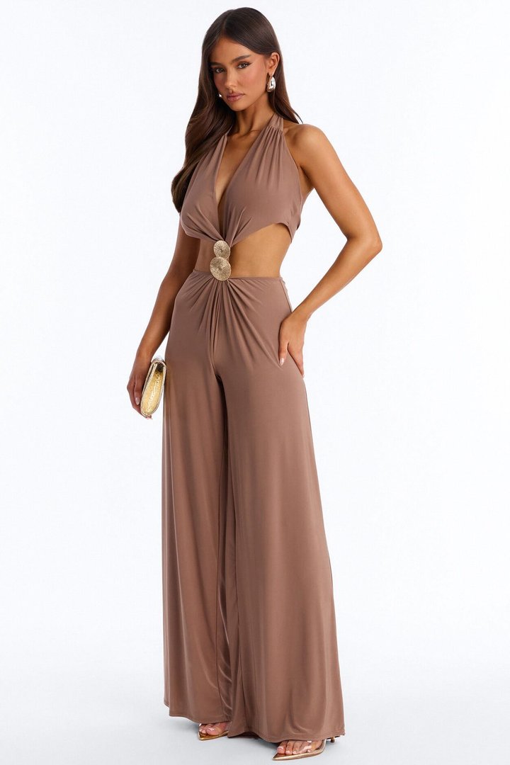 Jessa Cut Out Halter Jumpsuit - Mocha