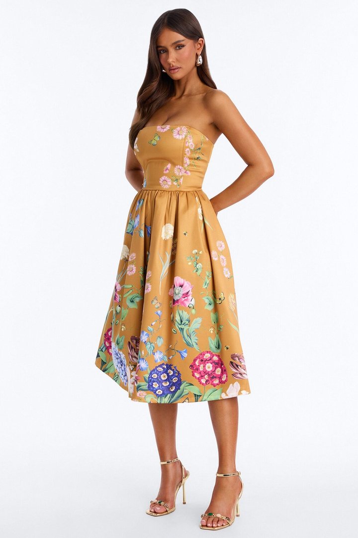 See Me Blossom Floral Midi Dress - Gold/combo