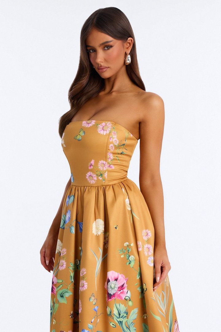 See Me Blossom Floral Midi Dress - Gold/combo